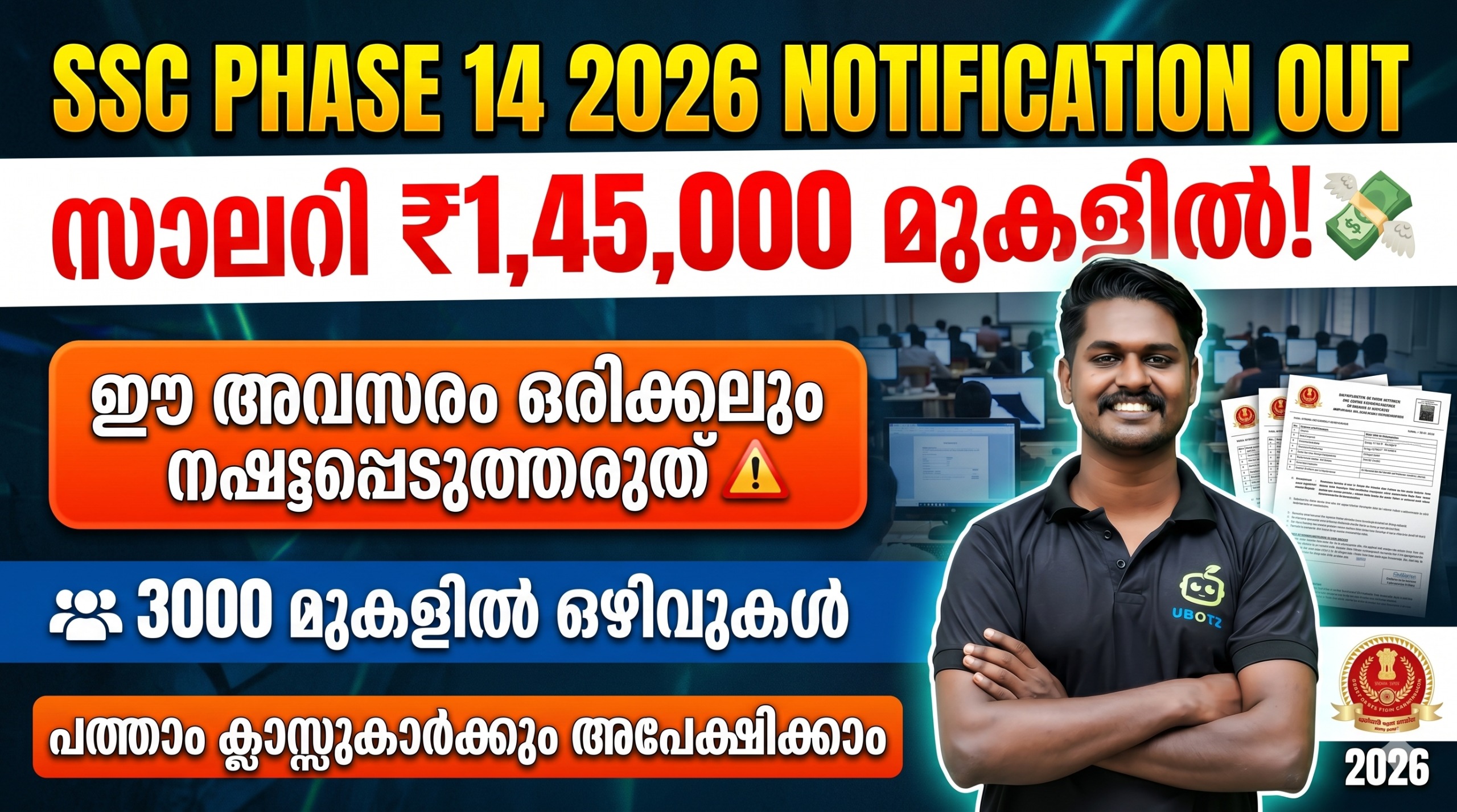 SSC Selection Posts Phase XIV 2026 3,003 Vacancies | Salary up to ₹1,42,400